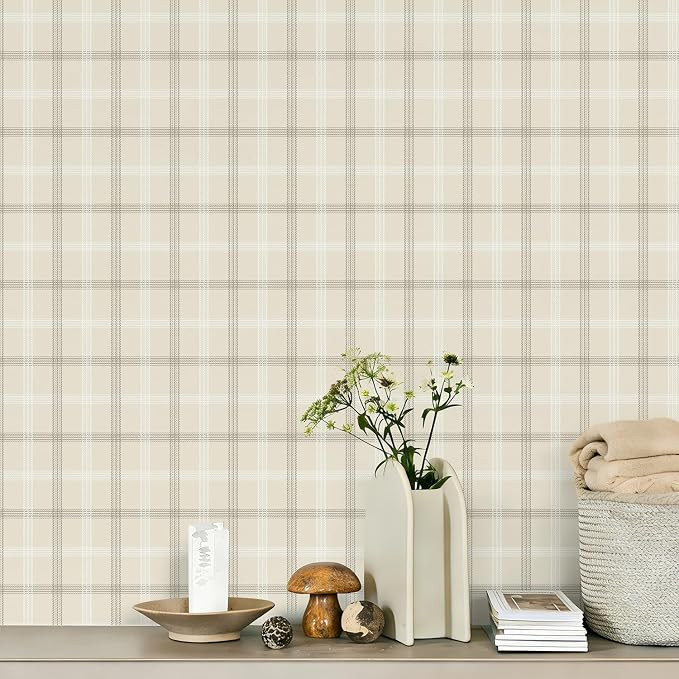 Plaid Wallpaper Peel and Stick Boho Plaid Self Adhesive Removable Wallpaper for Wall Decor Bedroo... | Amazon (US)