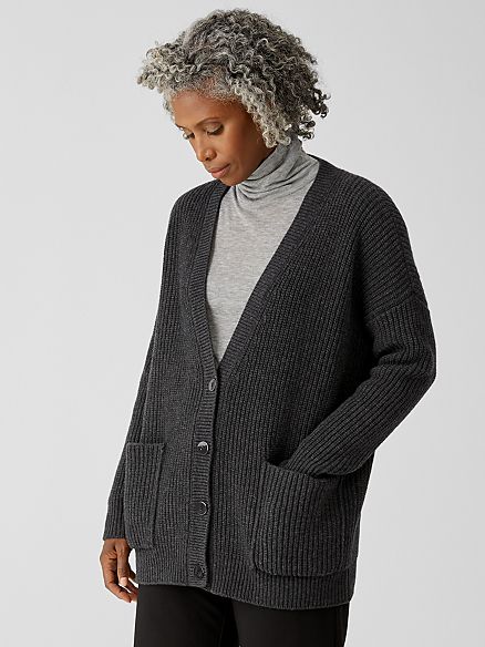 Recycled Cashmere Wool Boyfriend Cardigan | Eileen Fisher