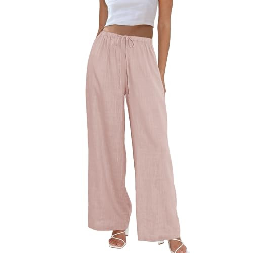 Duyang Womens Cotton Linen Palazzo Pants Drawstring Elastic Waist Casual Wide Leg Trousers with P... | Amazon (US)