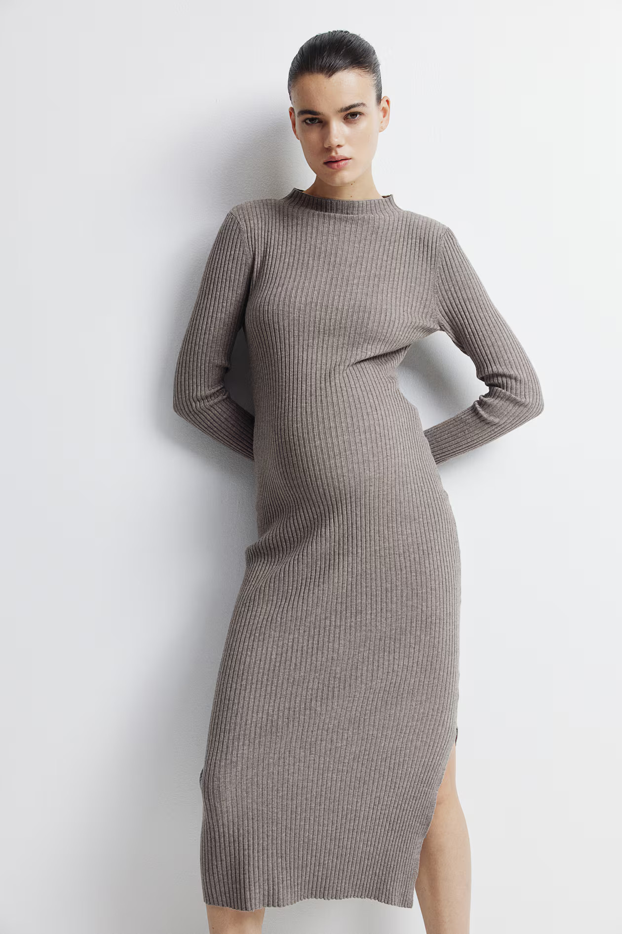 MAMA Rib-Knit Mock Turtleneck Dress | H&M (US + CA)