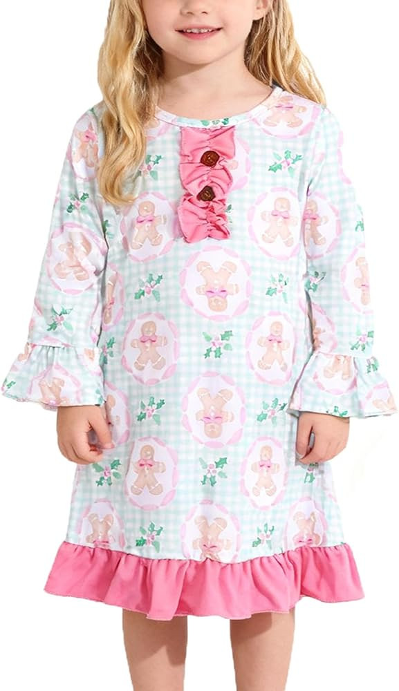 Christmas Toddler Girls Nightgowns Santa Claus Gift Pattern Sleepwear Night Dress Pajamas 2-8Y | Amazon (US)
