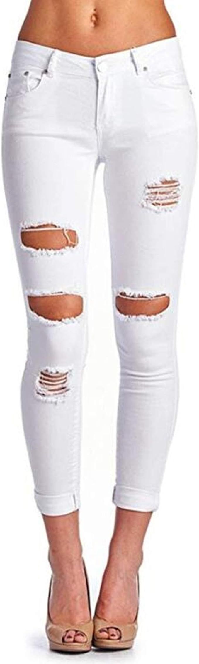 Saodifenxiang Women's White Hight Waisted Butt Lift Stretch Ripped Skinny Jeans Distressed Denim ... | Amazon (US)