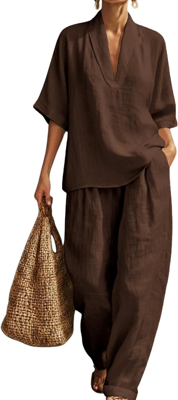 Tanming Two Piece Lounge Sets for Women Linen Set Vacation Beach Travel Outfits Casual Cruise Fas... | Amazon (US)