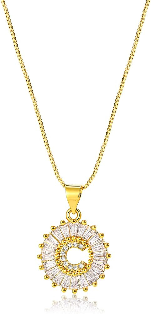 Lorfancy Womens Initial Letter Necklace Girls Gold 26 Capital A-Z Cubic Zirconia Necklace Persona... | Amazon (US)