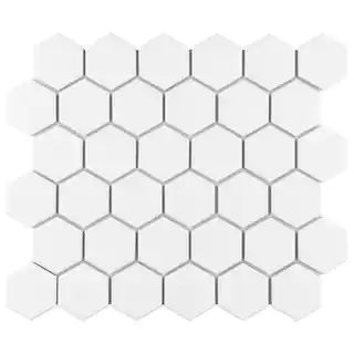 Merola Tile Metro 2 in. Hex Matte White 11-1/8 in. x 12-5/8 in. Porcelain Mosaic Tile (10.0 sq. f... | The Home Depot