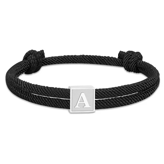 APSVO Black Rope Initial Bracelets for Men Boys Braided Stainless Steel Letter A Charm Bracelet B... | Walmart (US)