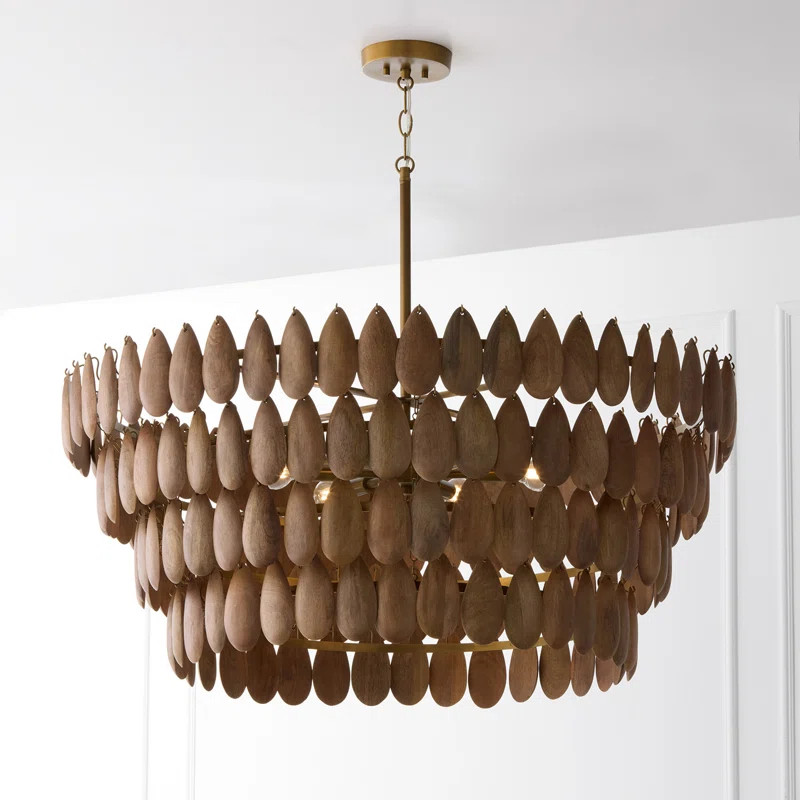 Pendant in Hand-distressed Patinaed Brass and Handcrafted Mango Wood | Wayfair North America