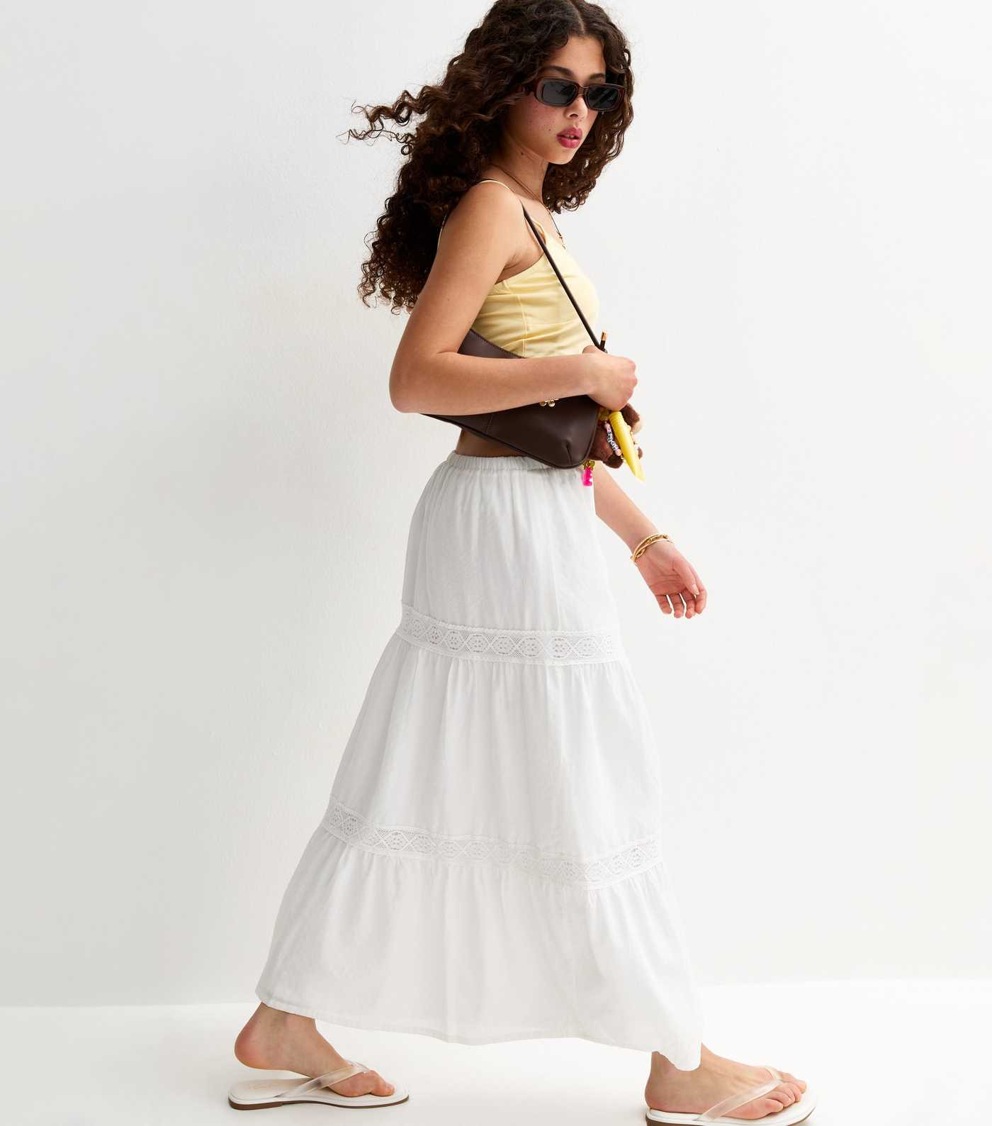 Girls White Lace Insert Maxi Skirt | New Look | New Look (UK)