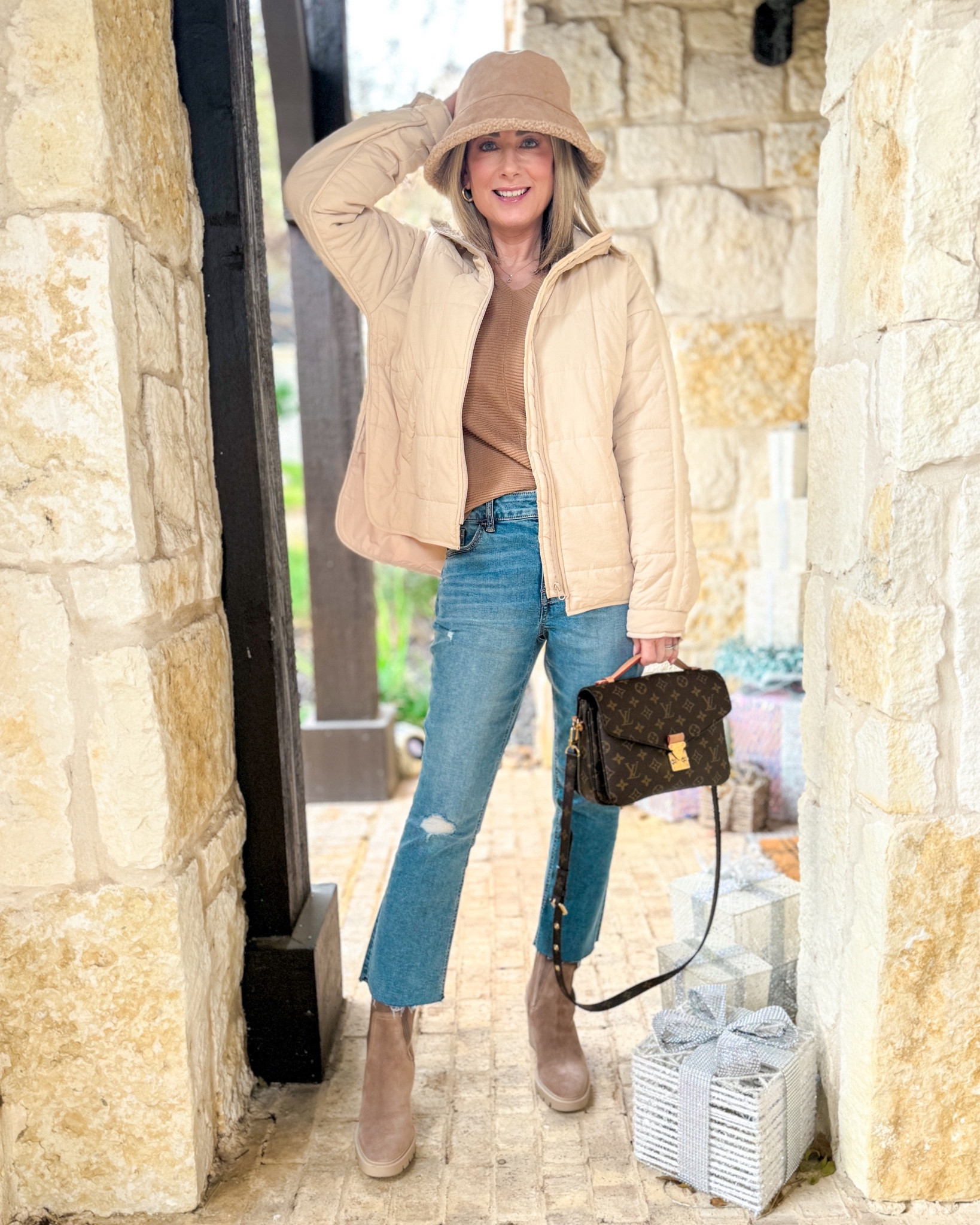 This faux suede/sherpa bucket hat is just too much fun! It also comes in black and it’s reversible so you have two looks in one. Also thrilled that my balloon sleeve ribbed sweater is not just back in stock but also on sale! I grabbed it during the N Sale and I think they have even more colors available now. Finally, I’ve been looking for an affordable option for a cropped, kick flare/boot cut jean and…tadah! Comes in extended sizes, 5 inseam lengths and it’s currently on sale for under $35!! I’m wearing the short inseam and they run TTS. 

#casualoutfit #jeans #croppedjeans #winterhat #freepeopleinspired #fashionover40 #fashionover50 #winteroutfit 

#LTKover40 #LTKshoecrush #LTKfindsunder50