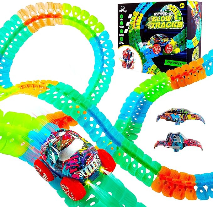 USA Toyz Zero-G Glow Race Track for Kids- 210pcs Glow in The Dark Flexible Race Track Set with Su... | Amazon (US)