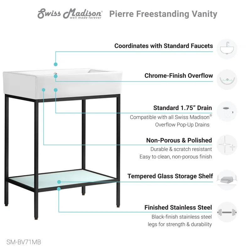 Pierre 24 Single, Freestanding, Open Shelf, Metal Frame Bathroom Vanity | Wayfair North America