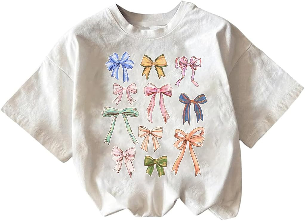 Girl's Graphic Print Tee Shirt Round Neck Short Sleeve T Shirts Summer Cute Trendy Tops | Amazon (US)