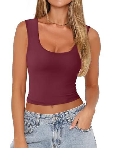 Zeagoo Women's Double Lined Square Neck Tank Top Sleeveless Basic Crop Tops Trendy Going Out Tops... | Amazon (US)