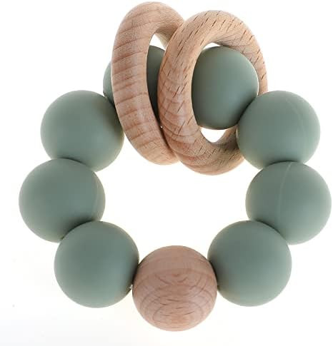Teething Ring Toy for Baby, Silicone & Natural Wooden Infant Baby Bangle Teether Toys and Develop... | Amazon (US)