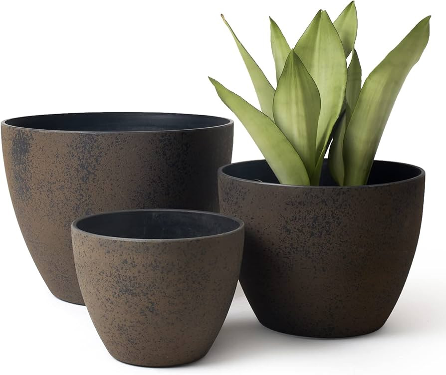 LA JOLIE MUSE 14.2/11.3/8.6 Inch Large Planters,Indoor/Outdoor Round Planters Set of 3,New Iron P... | Amazon (US)