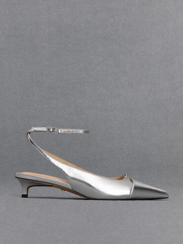 Silver Metallic Leather Kitten-Heel Pumps | CHARLES & KEITH | Charles & Keith EU