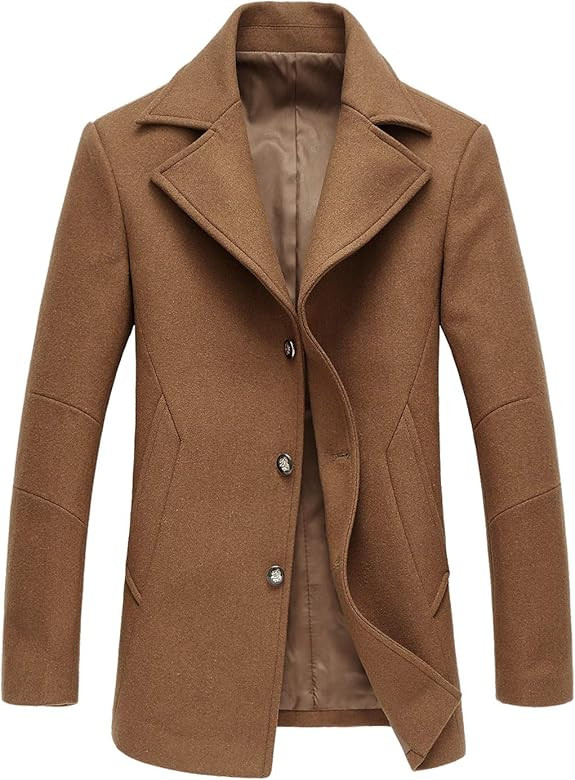 chouyatou Men's Classic Notched Collar Double Breasted Wool Blend Pea Coat | Amazon (US)