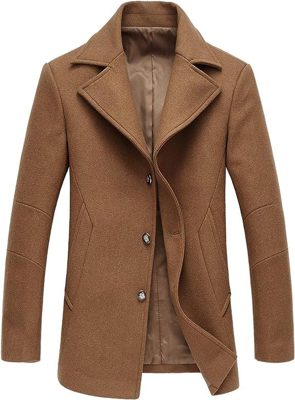 chouyatou Men's Classic Notched Collar Double Breasted Wool Blend Pea Coat | Amazon (US)