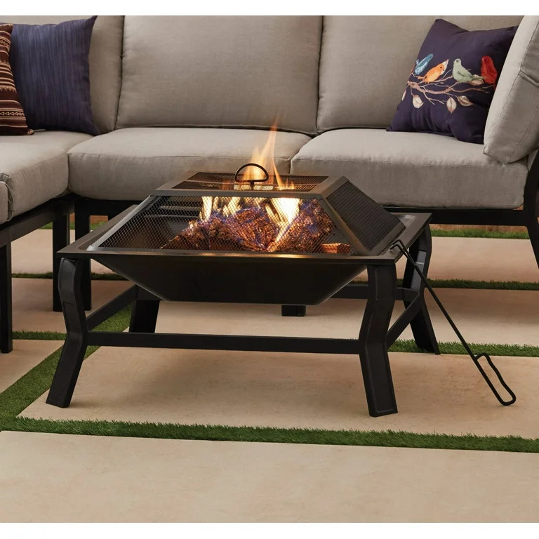 Mainstays Greyson 30” Square Wood Burning Fire Pit with Mesh Screen | Walmart (US)