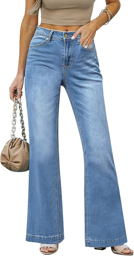 Metietila Women's Mid-Rise Flare Jeans Distressed Baggy Wide Leg Jeans Stretch Denim Pants | Amazon (CA)