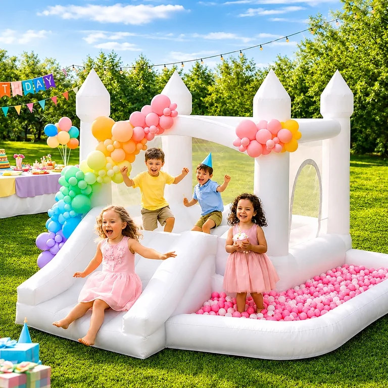 Toiyjofe White Bounce House with 400W Blower, 10x10ft Inflatable Bouncer with Slide and Ball Pit ... | Walmart (US)