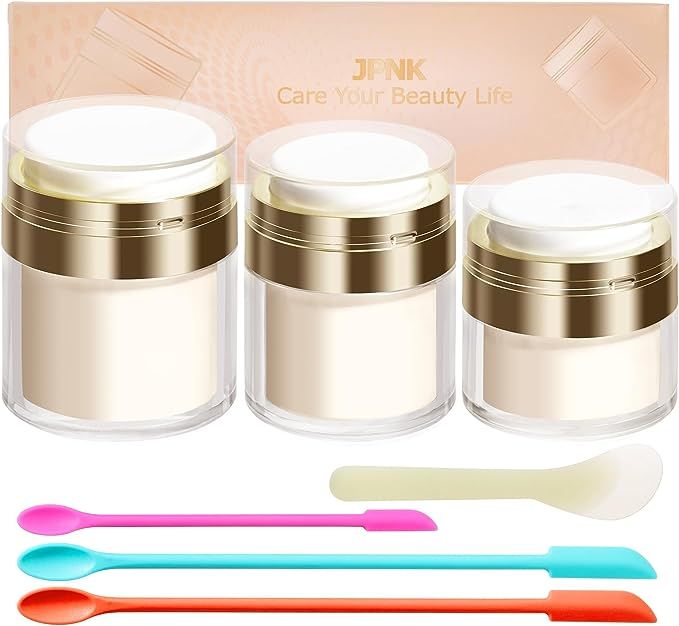 JPNK New Gold Airless Pump Bottles Empty Cosmetic Container with Silicone Spatula Set for Creams ... | Amazon (US)