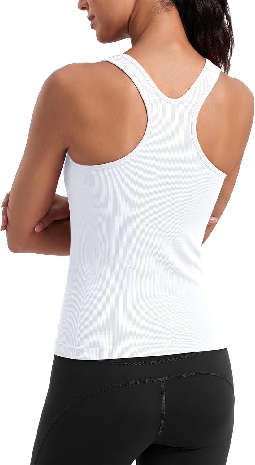 ATTRACO Ribflex Women's Workout Tank Tops with Built in Bra Racerback | Amazon (US)