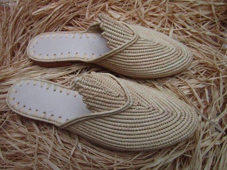 Moroccan handmade shoes made of natural raffia,  and soles real leather. ziraffia | Etsy (US)