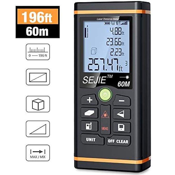 Laser Measure, ESYWEN Digital Laser Distance Meter 196ft Laser Tape Measure with Large LCD Backlight | Amazon (US)