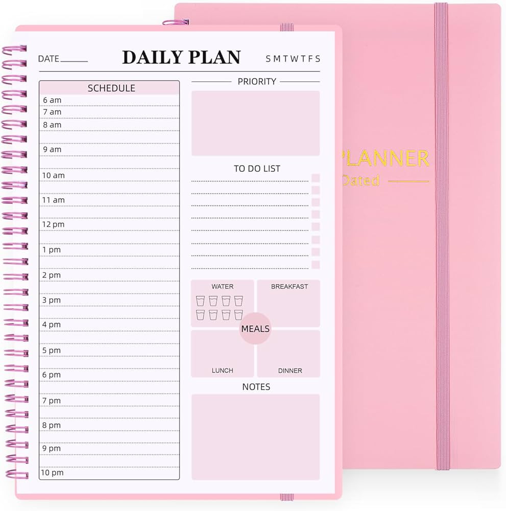 Daily Planner Undated, 7.3" x 10.2" Appointment Planner To Do List Notebook with Hourly Schedules... | Amazon (US)