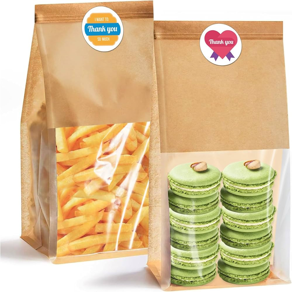 50 Pack Kraft Paper Bread Bags with Clear Window, 11" x 5.1" x 3.9" Bakery Bags Tin Tie Tab Lock ... | Amazon (US)