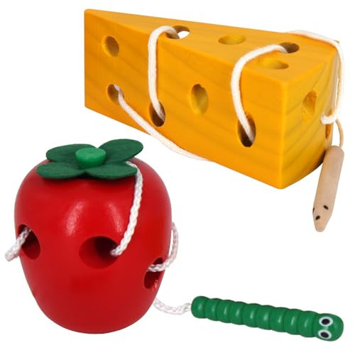 Early Development Wooden Lacing Toys, Montessori Activity Caterpillars Eat Apple and Kids Cheese Toys, Children Learning Educational Wood Block Puzzles for Toddlers Boys Girls | Amazon (US)