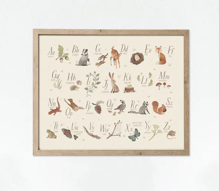 Click for more info about Horizontal Woodland Alphabet Poster, Landscape Woodland Alphabet Print, Woodland Nursery, Woodlan...
