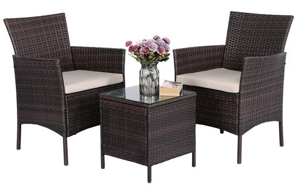 SmileMart 3 Pieces Patio Suit Rattan PE Wicker Chairs and Table for Bistro Backyard Porch Outdoor... | Walmart (US)