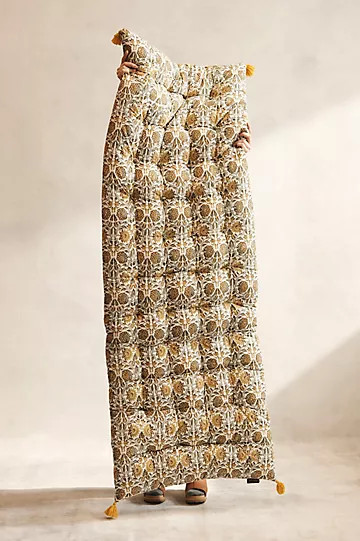 Block Print Cotton Cushion, Sunny Florals | Anthropologie (US)