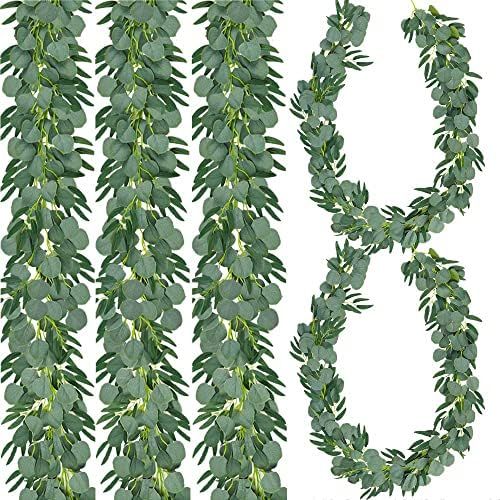 Teldrassil 5 Packs Artificial Eucalyptus Garland with Willow Leaves Fake Wedding Garland with Sil... | Amazon (US)