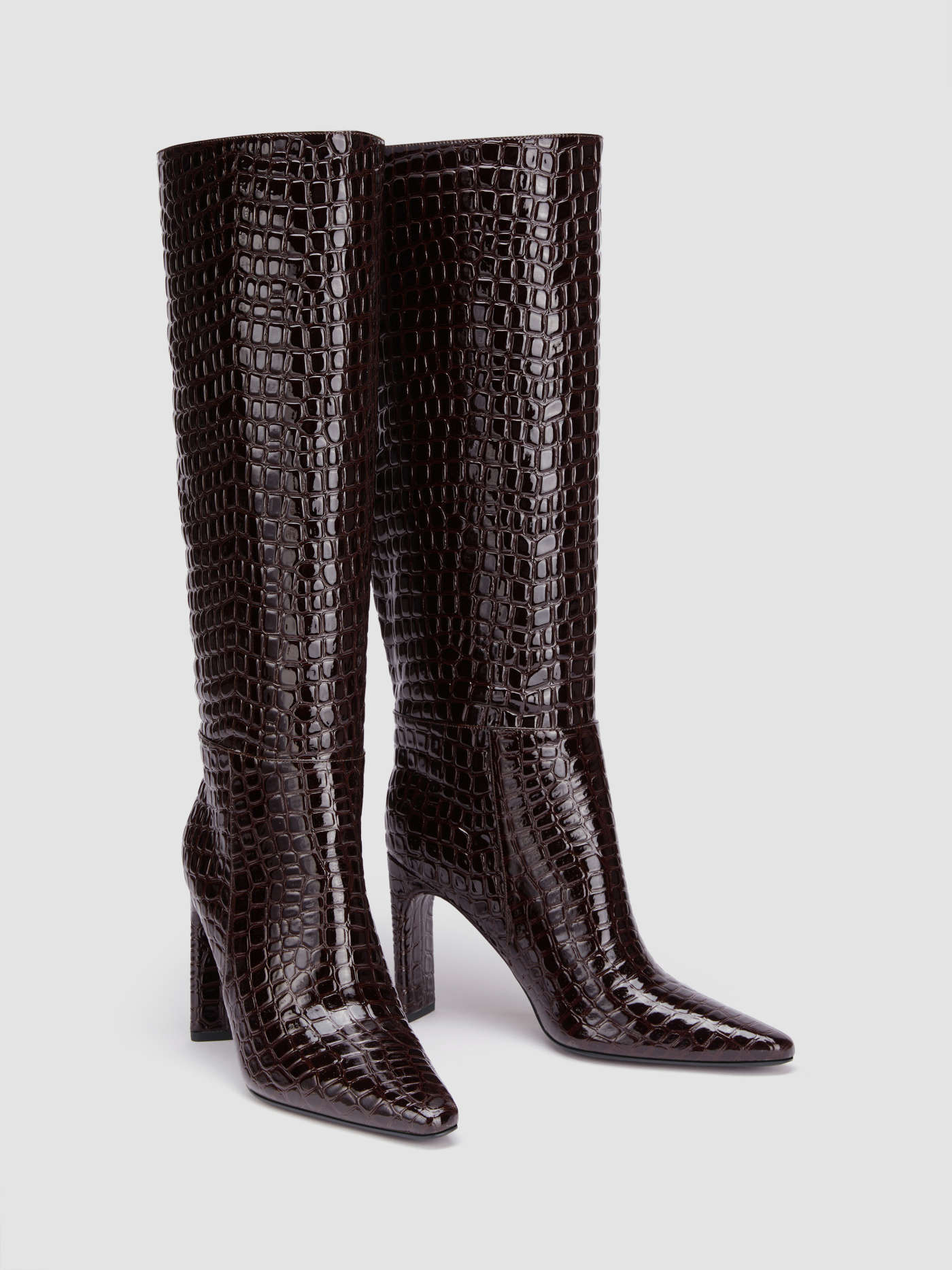 CROCODILE PATTERN POINTED TOE KNEE HIGH BOOTS | Cider