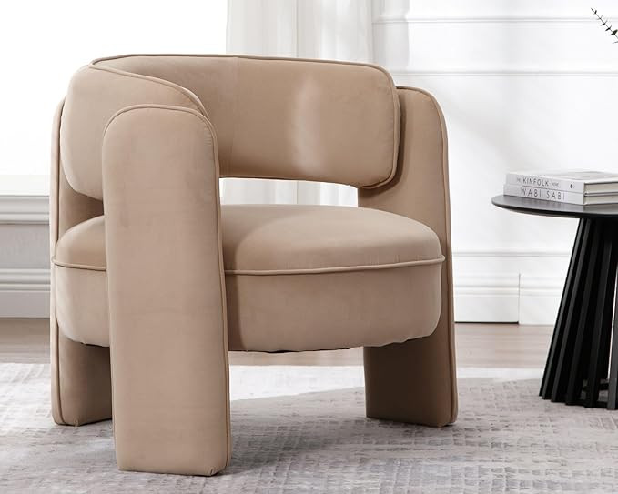 VESCASA Velvet Barrel Accent Chair with Open-Back, Upholstered Side Armchair with 3 Legs, Modern ... | Amazon (US)