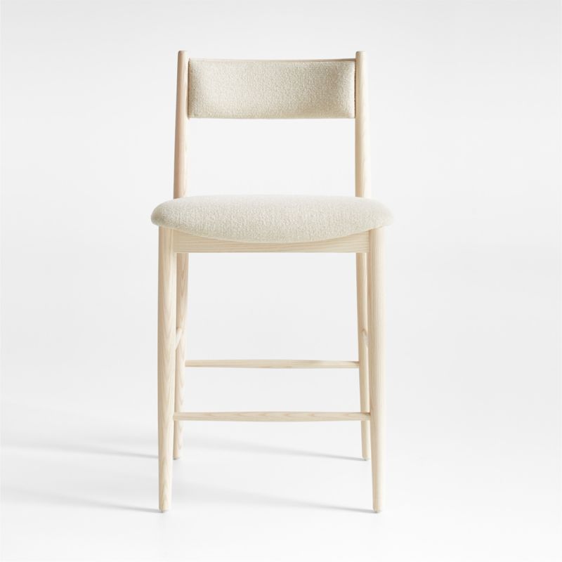 Petrie Bleached Ash Upholstered Counter Stool + Reviews | Crate & Barrel | Crate & Barrel