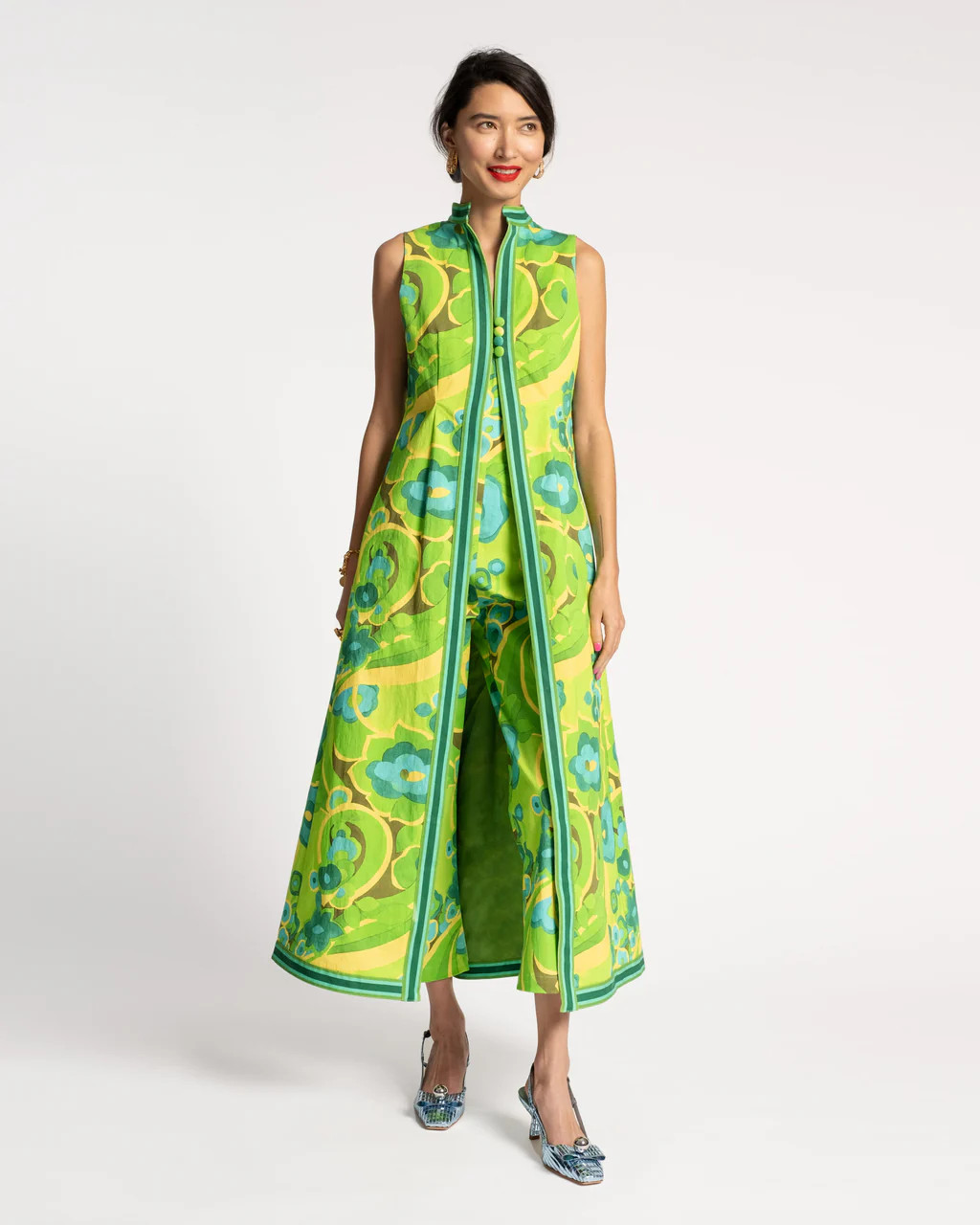 Susie Jumpsuit Set Flower Power Green Multi | Frances Valentine