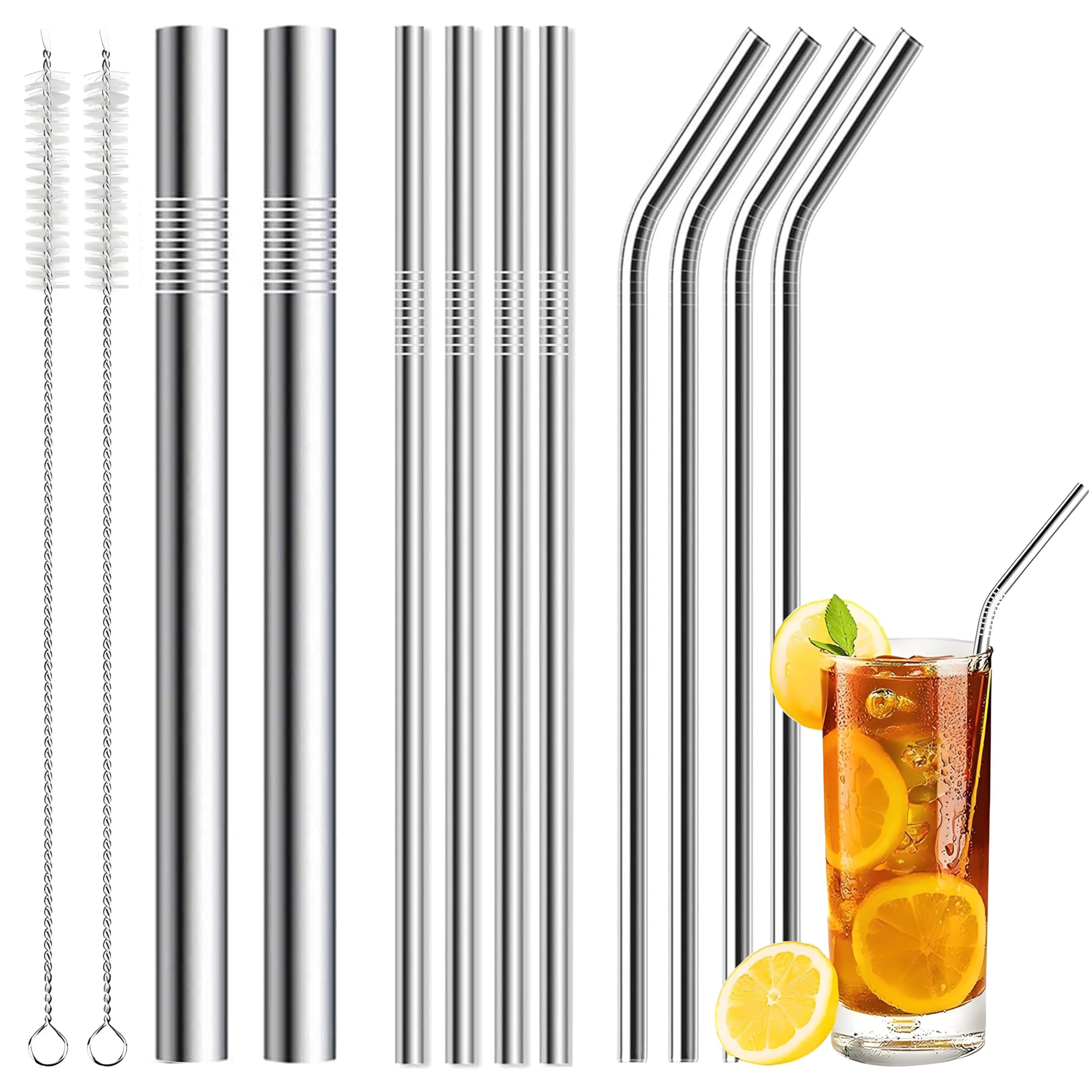 NINU 12pcs Reusable Stainless Steel Straws- Various Metal Straws with 4 Straight 4 Bent 2 Boba St... | Amazon (CA)