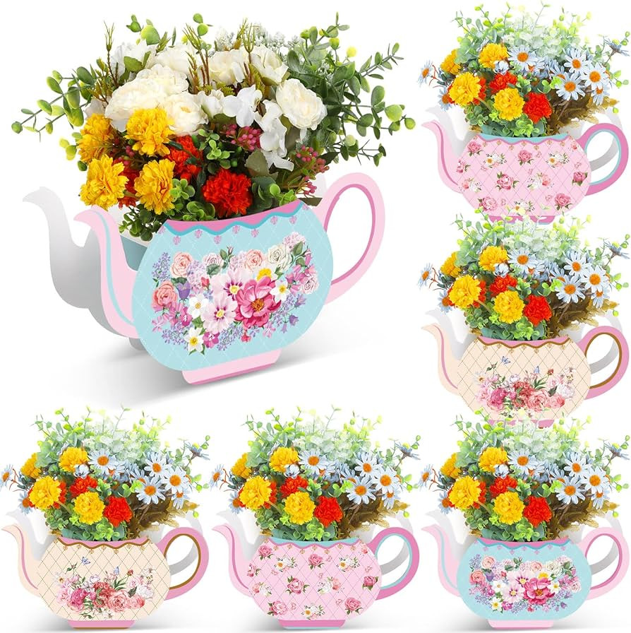 Yinder 6 Pcs Tea Party Decorations Princess Party Flower Boxes Centerpiece Floral Teapot Centerpi... | Amazon (US)