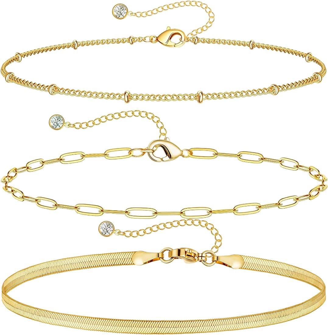 DEARMAY Gold Ankle Bracelets for Women, 14K Gold Anklets for Women Waterproof Cuban Link Anklets ... | Amazon (US)