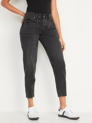Mid-Rise Button-Fly Slouchy Taper Cropped Non-Stretch Jeans for Women | Old Navy (US)
