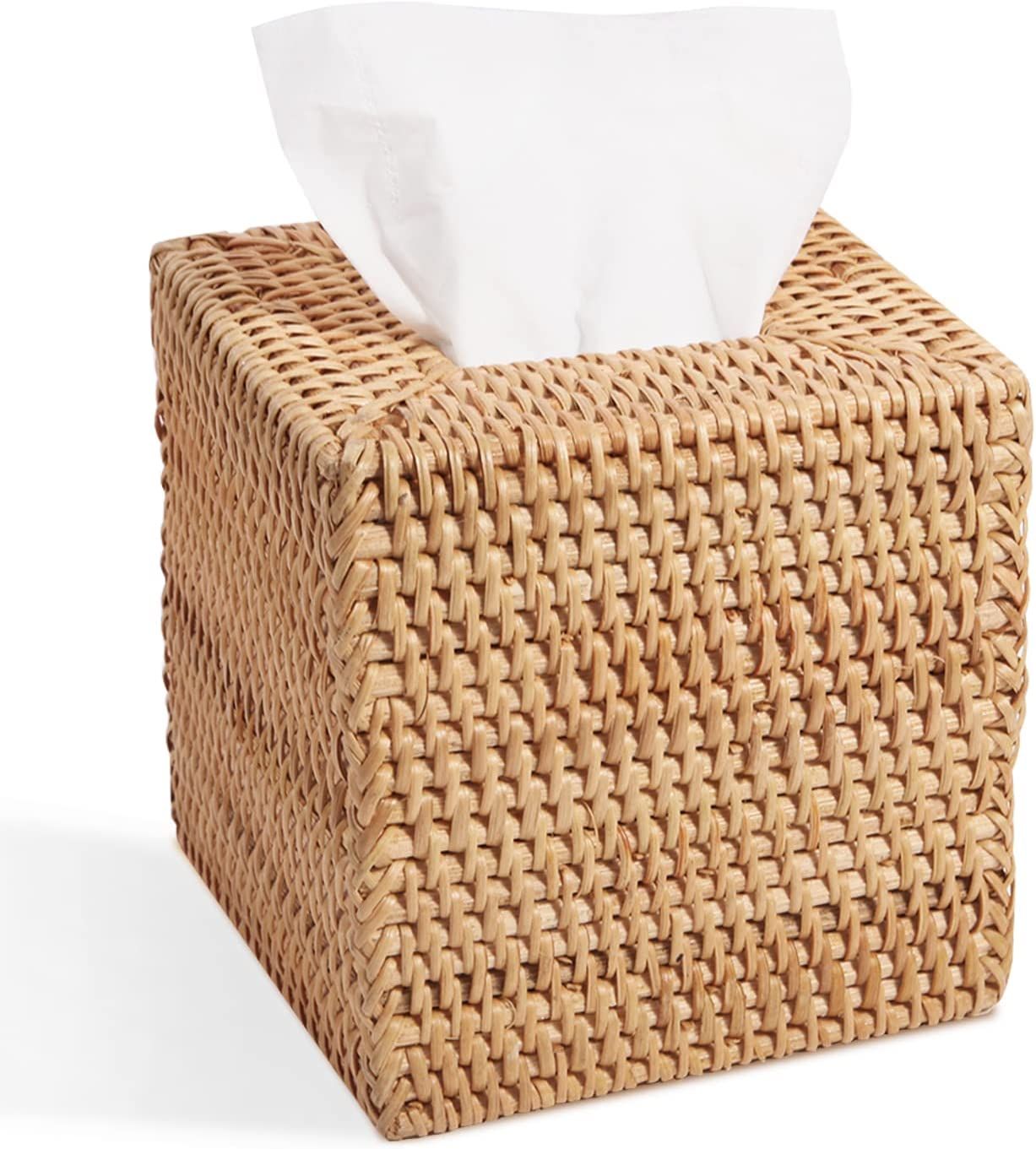 Livelab Rattan Tissue Box Cover, Square Hand Woven Natural Wicker Tissue Box Holder, Decorative F... | Amazon (US)