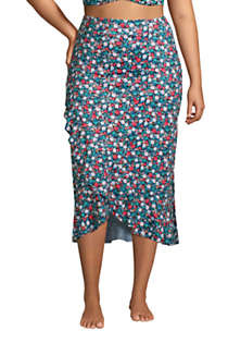 Women's Plus Size Ruffle Hem Midi Swim Cover-up Skirt | Lands' End (US)