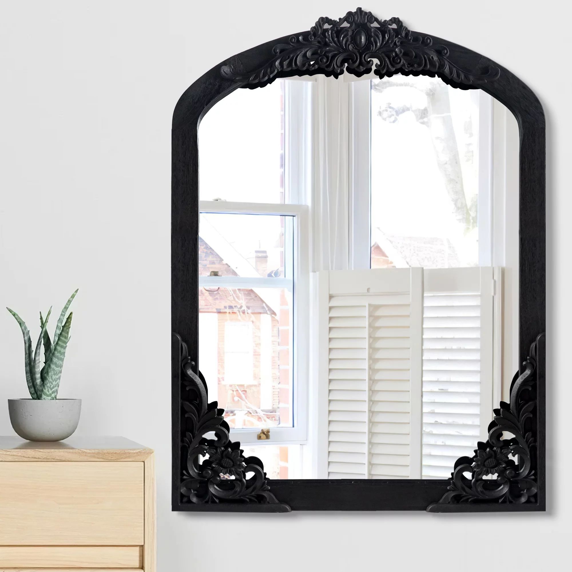 NeuType Wooden Arch Mirror  Wall Mirror Vintage Decorative Mirror for Living Room Bedroom 40"x28"... | Walmart (US)