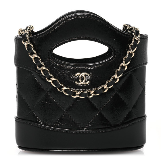 Shiny Lambskin Quilted 31 Nano Clutch With Chain Black | FASHIONPHILE (US)