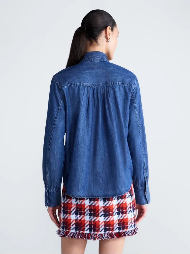 Free Assembly Women's and Women's Plus Long Sleeve Tie Neck Shirt, Sizes XS-4X | Walmart (US)