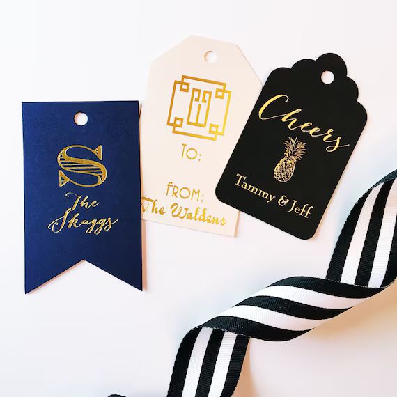 Personalized gift tag, monogrammed wine tags, foil stamped gift tags, reception gift tag, party f... | Etsy (US)